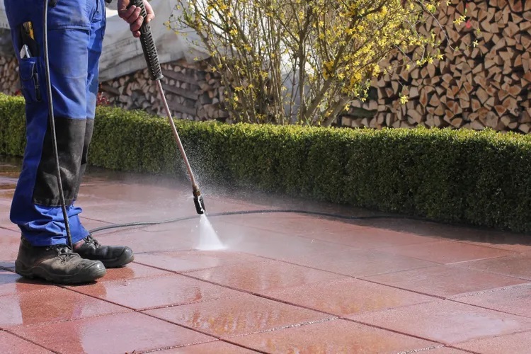 Interlocking patio stone power-washed and re-sealed